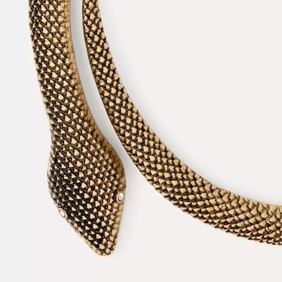 New ZARA Snake Choker Necklace In Aged Gold - Picture 4 of 11